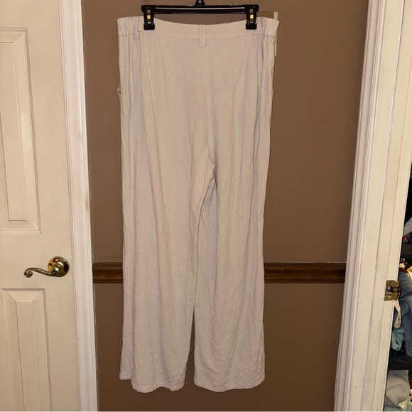 ASOS DESIGN wide leg dad pants‎ linen stone tan size 12 - Picture 3 of 7